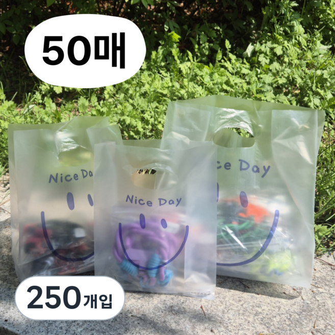 데이더봄 스마일 선물용 비닐 쇼핑백, 중형, 250개입