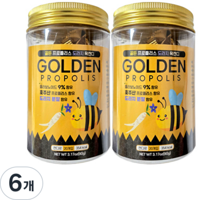 골든 프로폴리스 도라지 목캔디 시원한사탕, 90g, 6개