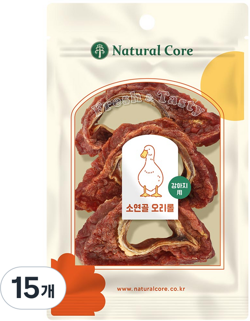 네츄럴코어 프레쉬앤테이스티 강아지간식, 소연골 오리롤, 65g, 15개