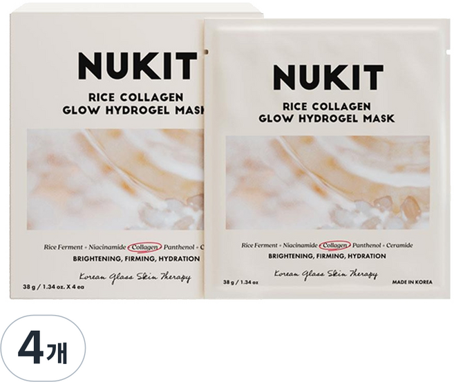 뉴킷 라이스 콜라겐 글로우 하이드로겔 마스크, 4개, 4개입