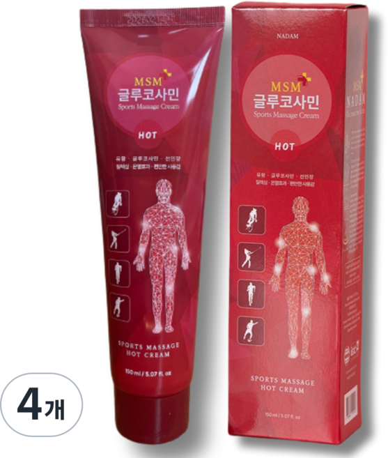 바르는 스포츠 맛사지 겔 젤 크림 핫 온열효과 MSM 글루코사민, 4개, 150ml