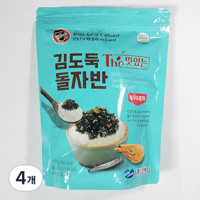 김앤김 김도둑 더맛있는 새우멸치 돌자반볶음 대용량 김자반 돌자반 파래돌김 자반볶음 반찬, 150g, 4개
