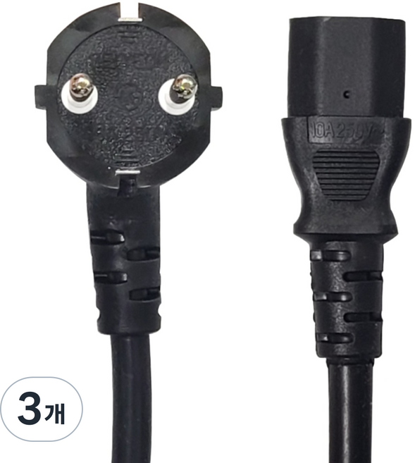 국산 파워 케이블 16A 컴퓨터 전원 코드, 3개, 3m