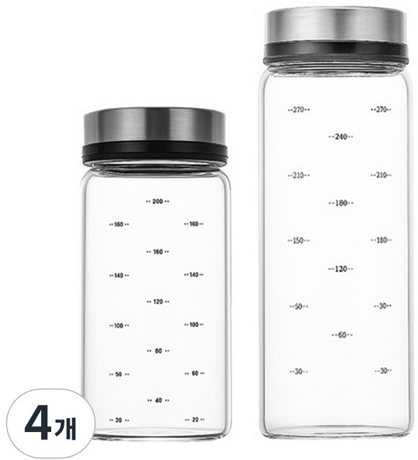 키치넬리 유리 밀폐 소금통 조미료통 양념통, 300 ML, 4개