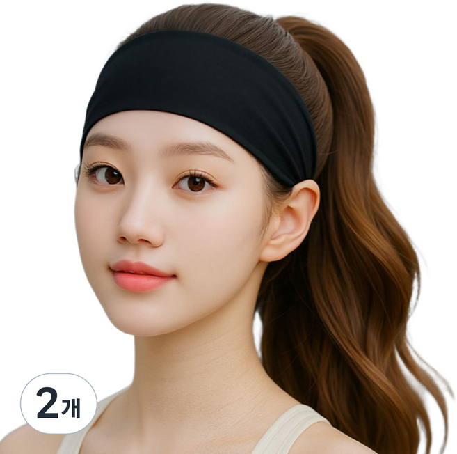 맹이들맘 와이드 기능성 스포츠 헤어밴드, 2개, 블랙
