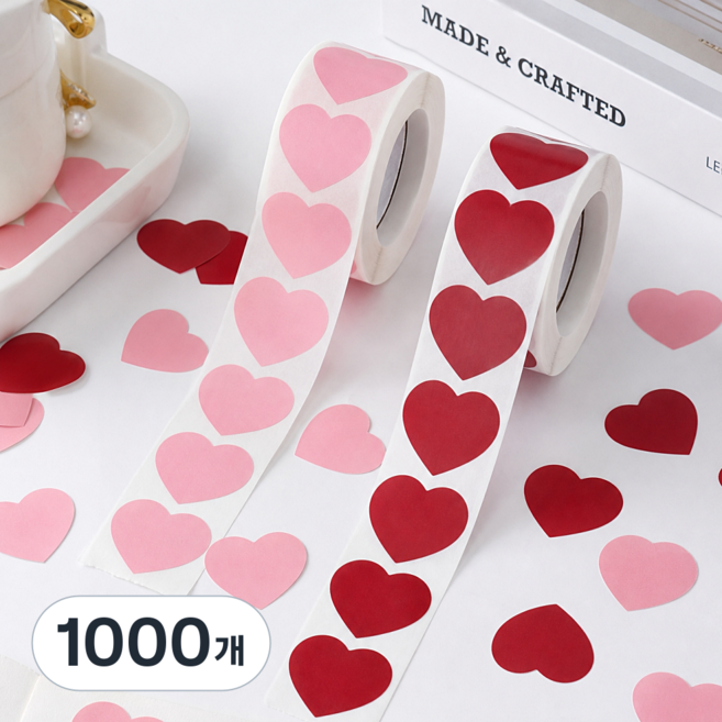 선물 포장 하트 스티커, 1000개, 핑크