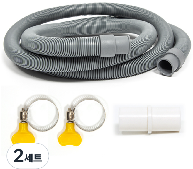 ZIO-BIZ 식기세척기 배수 호스 연결 세트 2M / 식기세척기 세탁기 에어컨 싱크대 호스 연결 연장 교체 배수호스 호스밴드 연결어댑터 수도호스 주름관 주름 자바라호스 호스커넥터, 2세트