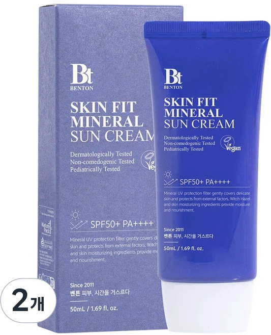 벤튼 스킨핏 미네랄 선크림 SPF50+ PA++++, 50ml, 2개 - 쿠팡