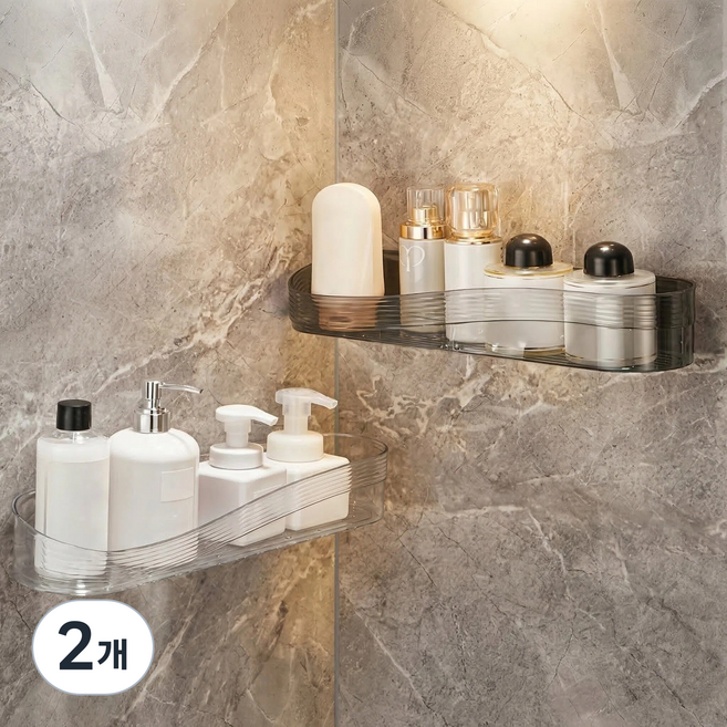 픽코어 벽걸이 수납바구니 욕실 세면대용 멀티 수납 벽걸이함 미니멀 디자인, 2개, 투명