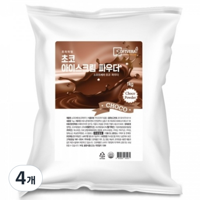 소프트베라 프리미엄 소프트아이스크림 초코 파우더, 4개, 1kg