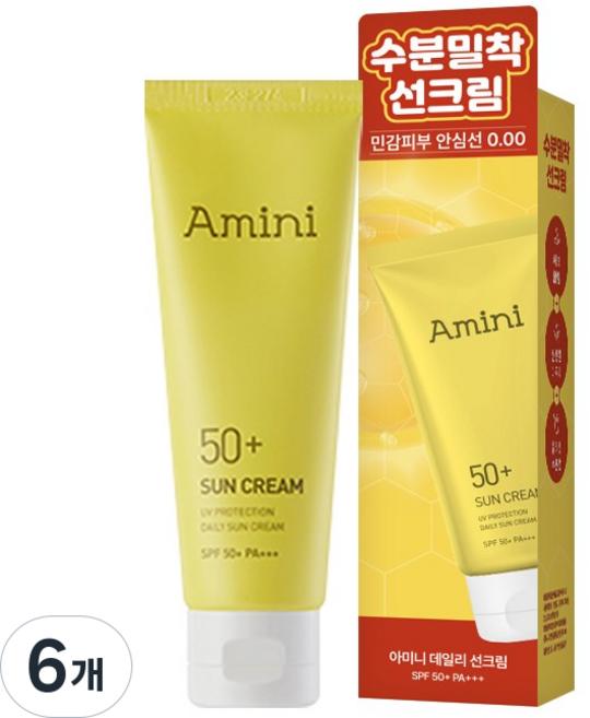아미니 데일리 저자극 수분 선크림(SPF50+), 6개, 50ml
