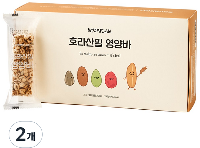 묘미담 호라산밀 영양바 단백질 에너지바 사무실간식, 2개, 216g