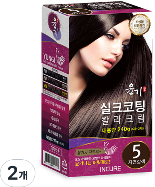 로브로제 윤기 실크코팅 칼라크림 새치커버용 염색약, 5호(자연갈색), 2개