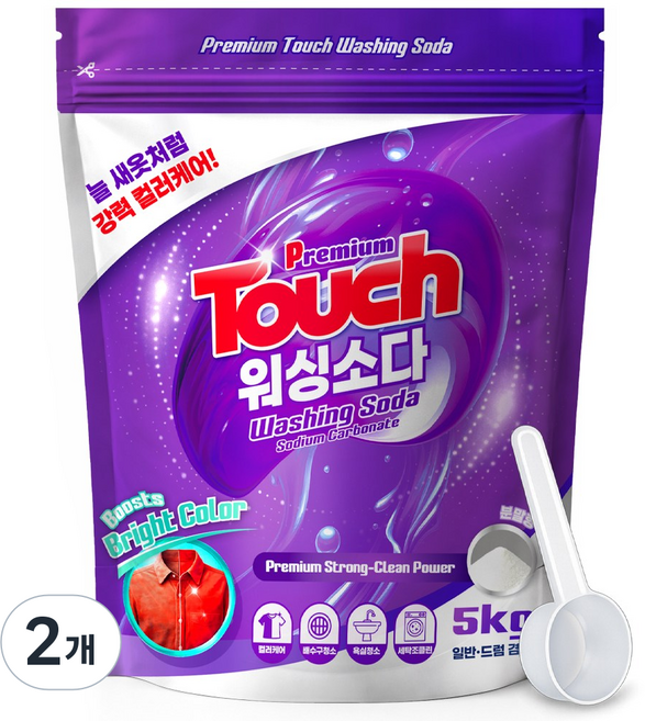 터치 프리미엄 워싱소다 국내산 100% 세탁세제, 5kg, 2개