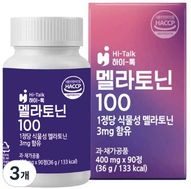 하이톡 멜라토닌100 수면유도 호르몬 영양제 식물성 자연유래원료 생체리듬 회복 불면증, 3개, 90정 - 쿠팡