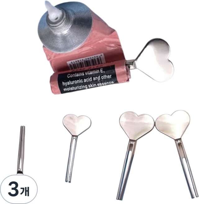 때깔좋은집 치약짜개 짜기 스퀴저 디스팬서 클렌징폼 핸드크림 물감 튜브링거 압착기 압출식 스텐 하트, 실버, 3개