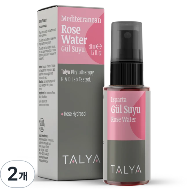 탈야 로즈워터 다마스크장미꽃100% 터키장미수, 2개, 50ml - 쿠팡