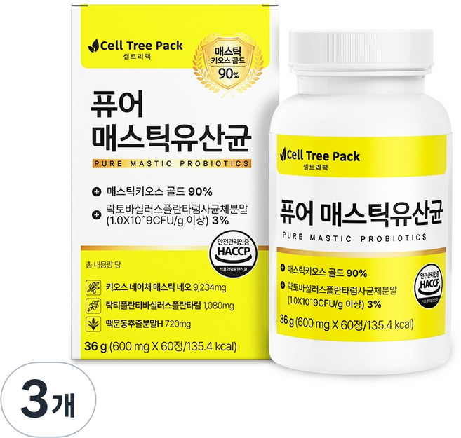 퓨어 매스틱유산균, 3개, 60정