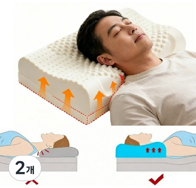 IMIS 높이 조절형 라텍스 경추 베개+ 내부 베개커버 + 외부 베개커버 (2가지 타입 가능), 2개, 화이트-60*40*12/14cm