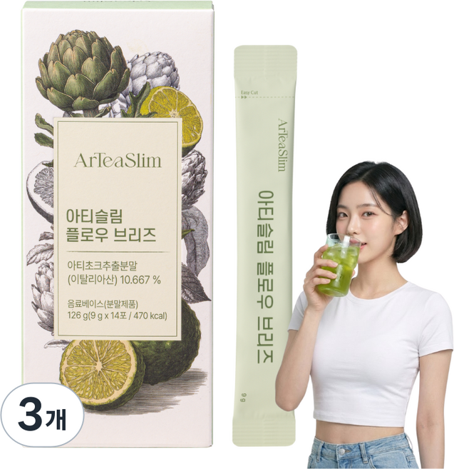 아티슬림 플로우 브리즈 베르가못향 아티초크 소화 간 클렌즈, 3개, 14회분