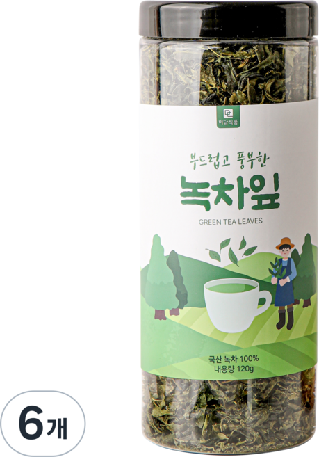 [국산 100%] 미담식품 부드럽고 풍부한 녹차잎, 6개, 1개입, 120g