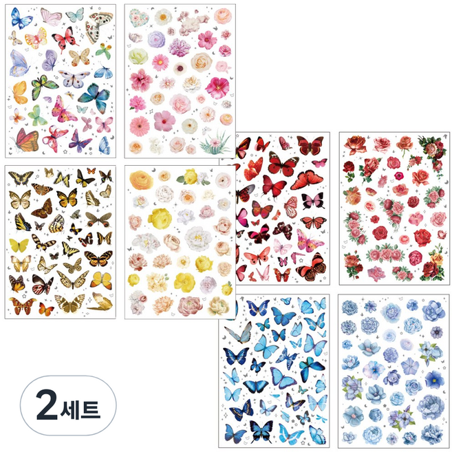 올리브파티 플라워 나비 스티커 8매 세트, 2세트