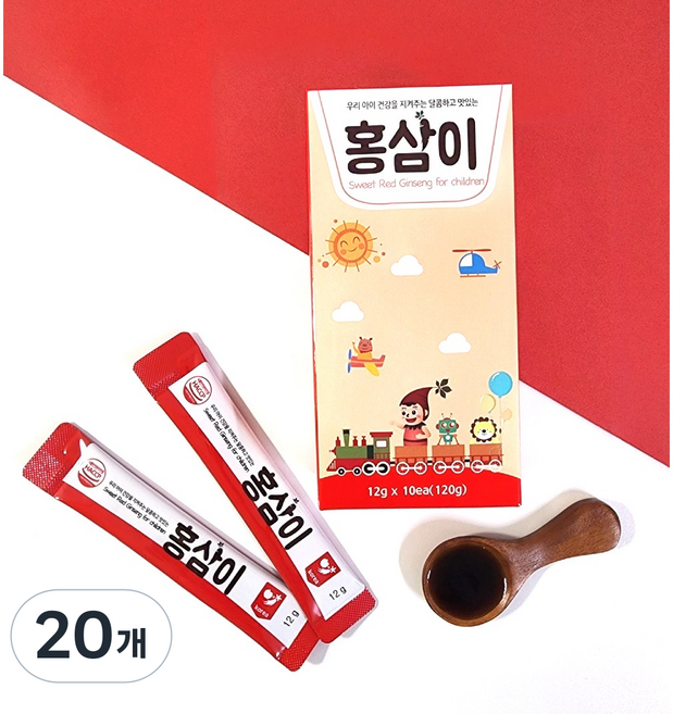 어린이 홍삼 스틱 키즈 홍삼 홍삼이튼튼 초등학생 청소년 유아 영양제 1bo, 12g, 20개