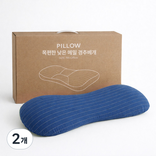 핫쏘잇 목편한 낮은 메밀 경추베개, 2개, 네이비