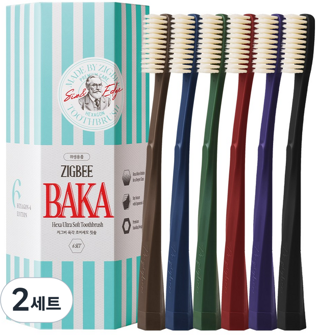 지그비 프리미엄 육각 초미세모 칫솔, 2세트, 6개입