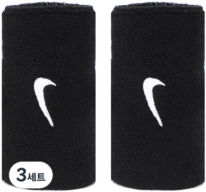 나이키 로고 클래식 넓은 손목 보호 리스트 밴드 아대, 블랙, 3세트