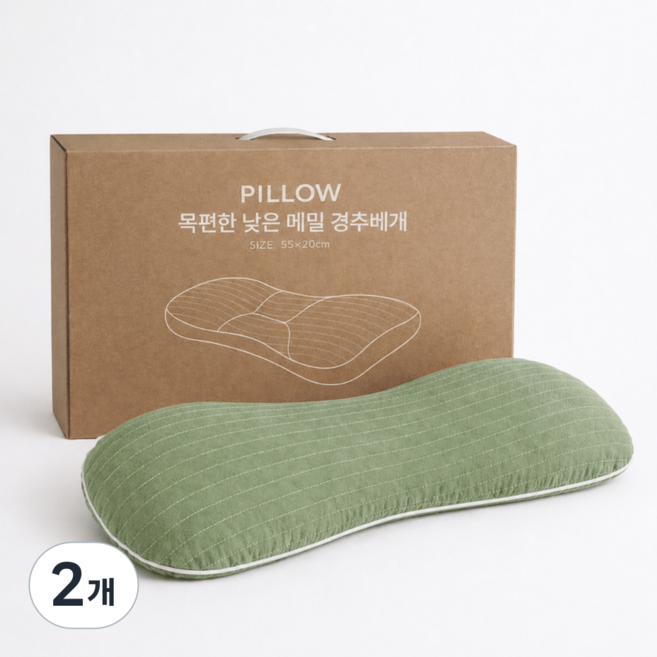 핫쏘잇 목편한 낮은 메밀 경추베개, 2개, 카키