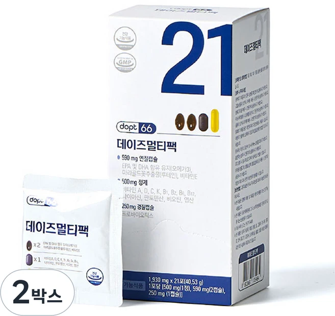 데이즈멀티팩 종합영양제 멀티비타민+유산균+rTG오메가+루테인, 21회분, 2박스 - 쿠팡