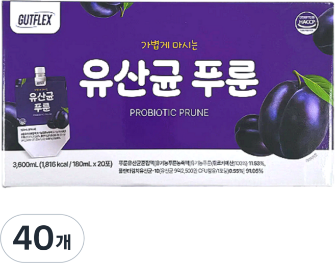 GUTFLEX 것플렉스 유산균 푸룬주스, 180ml, 40개