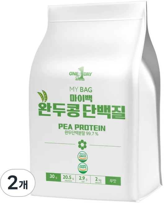 미국산 마이백 완두콩 단백질 분말, 2kg, 2개 - 쿠팡