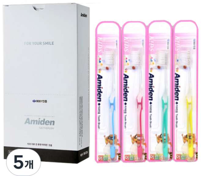 (치과전용) 아미덴 초등학생 어린이 칫솔 고급 이중슬림모, 5개, 12개입