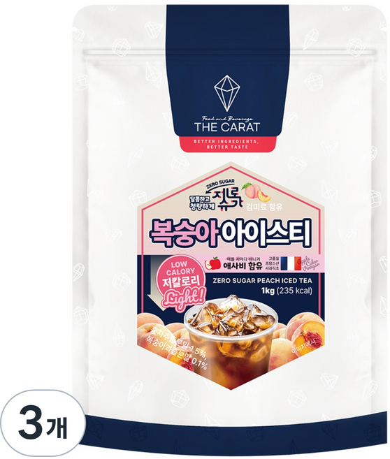 더캐럿 제로슈가 복숭아 아이스티 파우더 분말, 1kg, 3개, 1개입