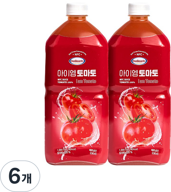 보넬드 아이엠 토마토주스 100% NFC 착즙주스, 6개, 1L