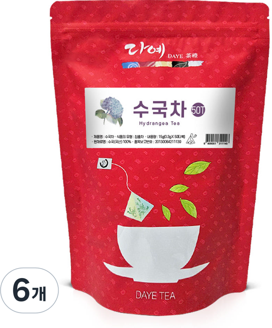 [본사직영] 다예 100% 국산 맛있는 수국차 생분해 삼각티백, 300mg, 50개입, 6개