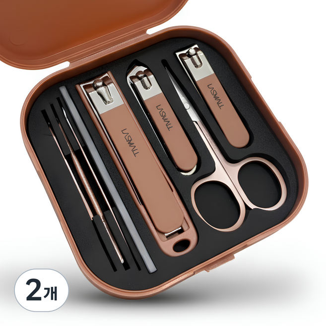 라스몰 휴대용 발톱 손톱깎이 8종 세트, 2개, 브라운 8종
