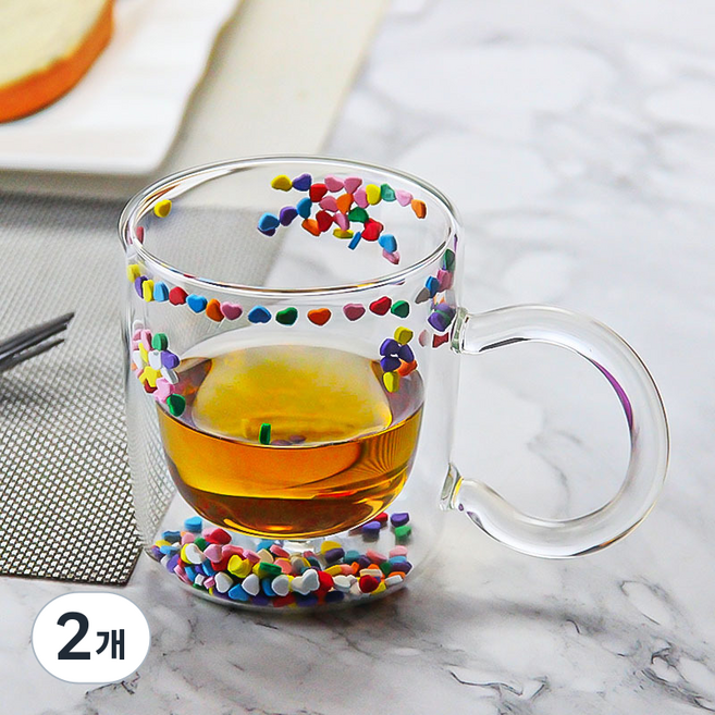 탱이하우스 이중 내열유리 머그컵, 2개