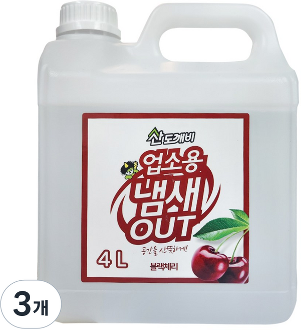 산도깨비 업소용 냄새아웃 탈취제 실내용 4000ml, 4L, 3개, 블랙체리