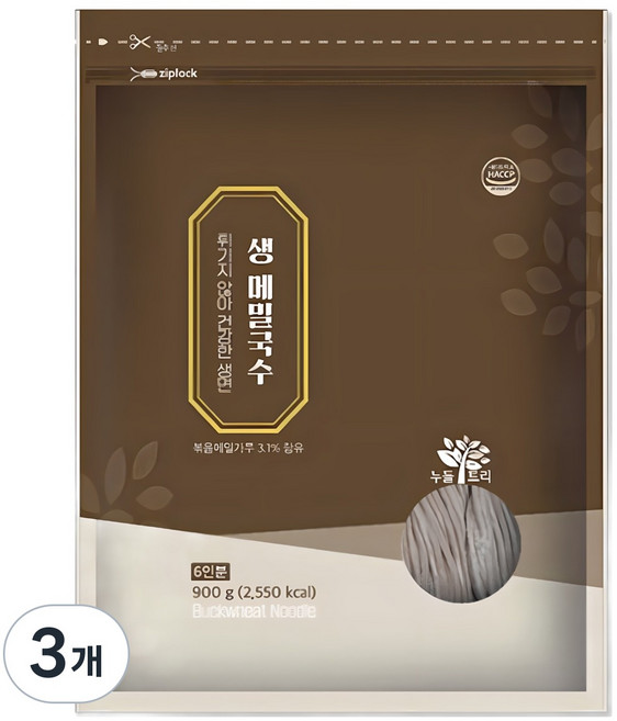 넉넉한 6인분 한국제면 생 메밀국수 소바면 냉모밀면 막국수면, 3개, 900g