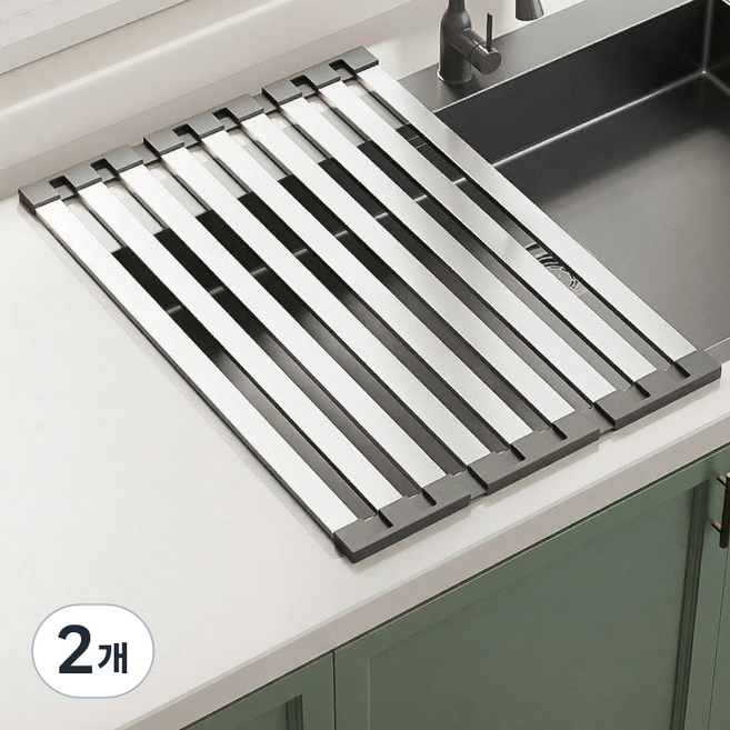 상덕 접이식 롤 식기건조대 물빠짐 좋은 컷팅가능 주방 선반, 블랙, 2개, 1단