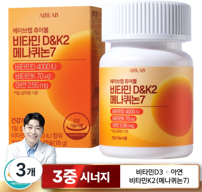 에이브랩 비타민D&K 메나퀴논7, 3개, 60정