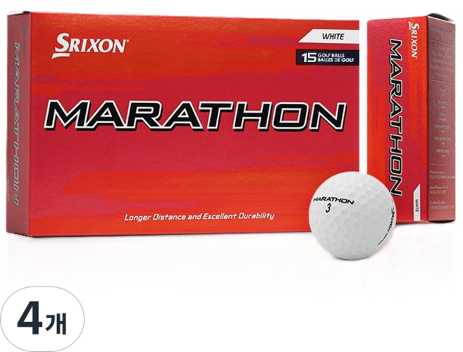 스릭슨 정품 마라톤 롱 디스턴스 2피스 골프공 비거리 장타 골프볼, 마라톤 디스턴스 화이트, 15개입, 4개