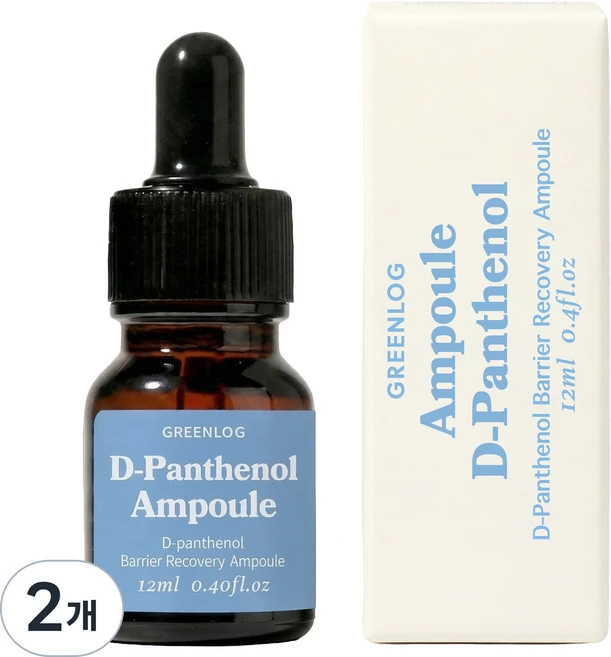 그린로그 D-판테놀 장벽 리커버리 앰플 디판테놀 300000ppm 덱스판테놀 민감 예민 피부 진정, 2개, 12ml - 쿠팡