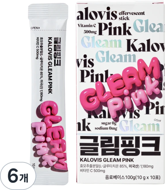 칼로비스 글림 핑크 고함량 마시는 글루타치온 1000mg 콜라겐 비타민C 톤업 미백, 6개, 10회분 - 쿠팡