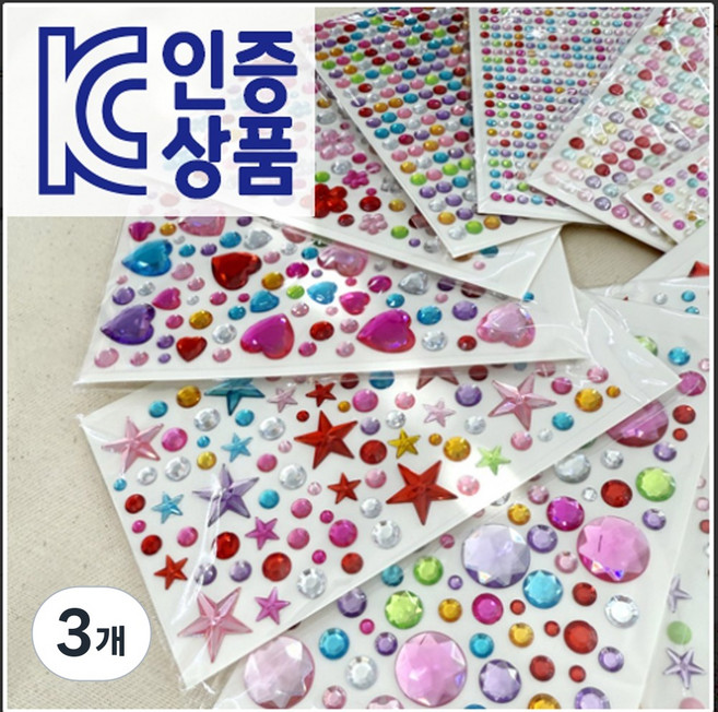 KC인증 미술가게 보석스티커 10종 1세트 큐빅스티커 비즈스티커 진주 하트 꽃 원형 별 스티커, 혼합스티커10종, 3개