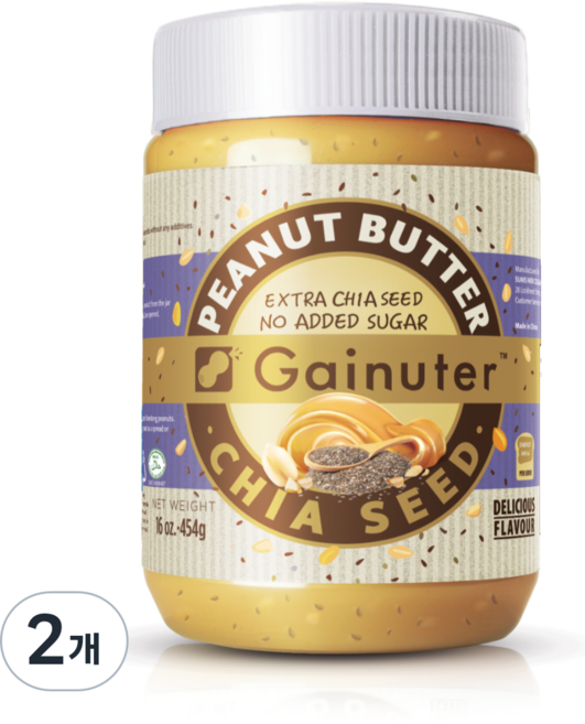제이넛터 무가당 치아씨드 땅콩버터, 2개, 454g