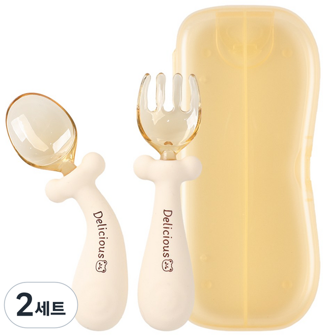 자기주도 휘어지는 이유식 중기 완료기 스푼 포크 세트, 혼합색상, 2세트